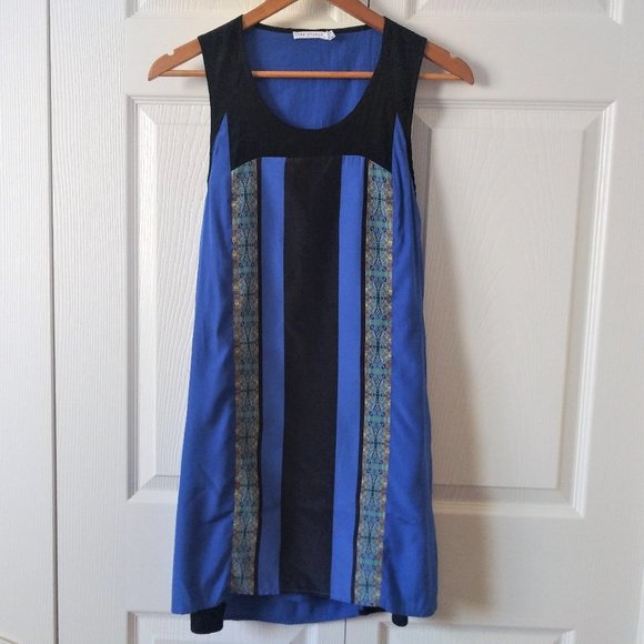 Pink Stitch Black Blue Color Blocked Sleeveless Shift Dress - Picture 2 of 6